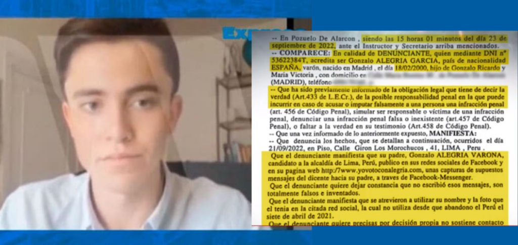Gonzalo Alegría: Hijo reafirma su versión y ratifica su denuncia